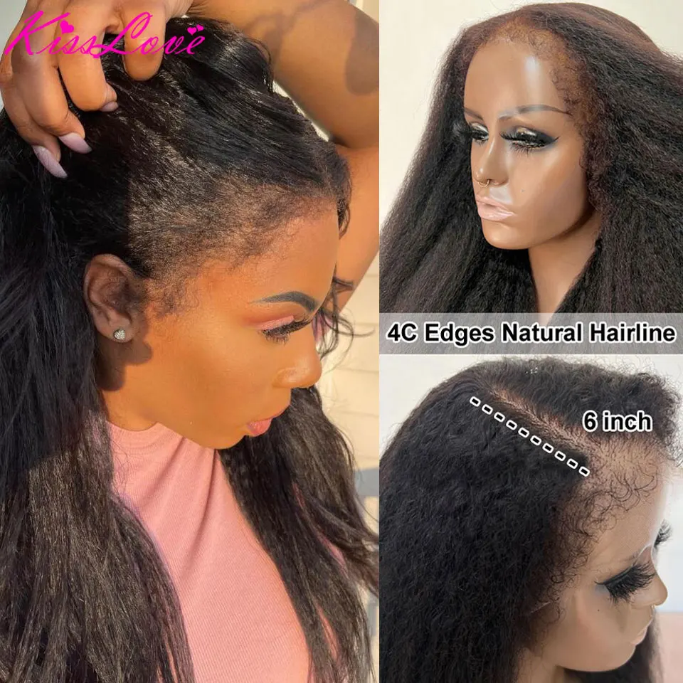 4C Edges Curly Baby Hair Lace Wig Transparent 13x4 Kinky Straight Lace Front Wig Pre Plucked Yaki Brazilian13x6 Lace Frontal Wig