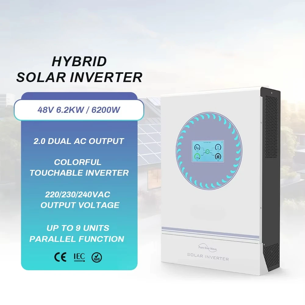

6200w 6.2kw Solar Power Inverter High Frequency Pure Sine Wave Hybrid on Off Grid Inverter With Mppt Charge Controller