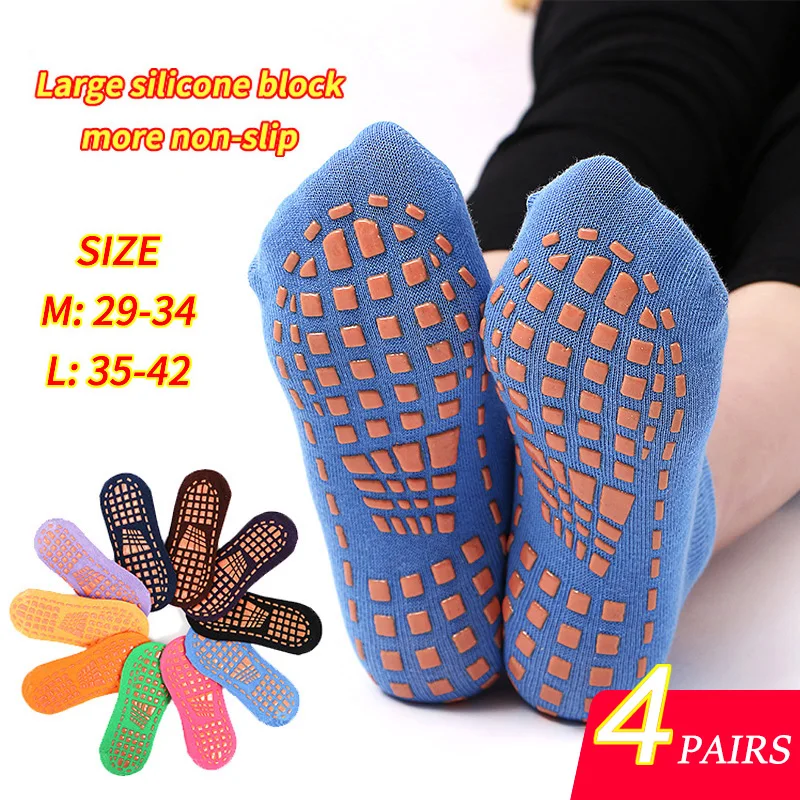 

Women 4 Pairs Trampoline Yoga Pilates Socks for Adult/Child Silicone Anti-Slip Grip Cotton Socks Floor Foot Massage Ankle Socks