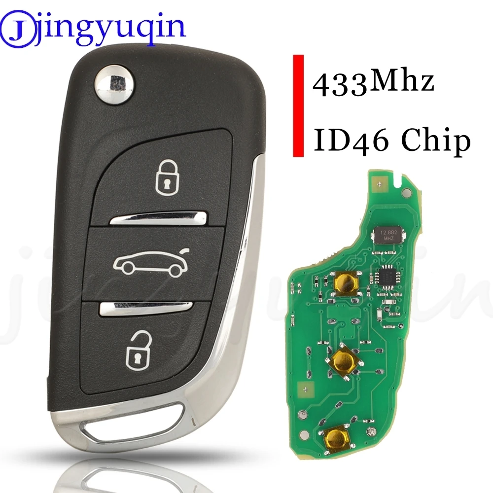 Jingyuqin 3 Buttons Remote Car Key Fob 433MHz ID46 For Citroen С2 C4 С3 С5 C6 DS4 DS3 DS5 C-Elysee Peugeot 307 6490KF 5FA010354