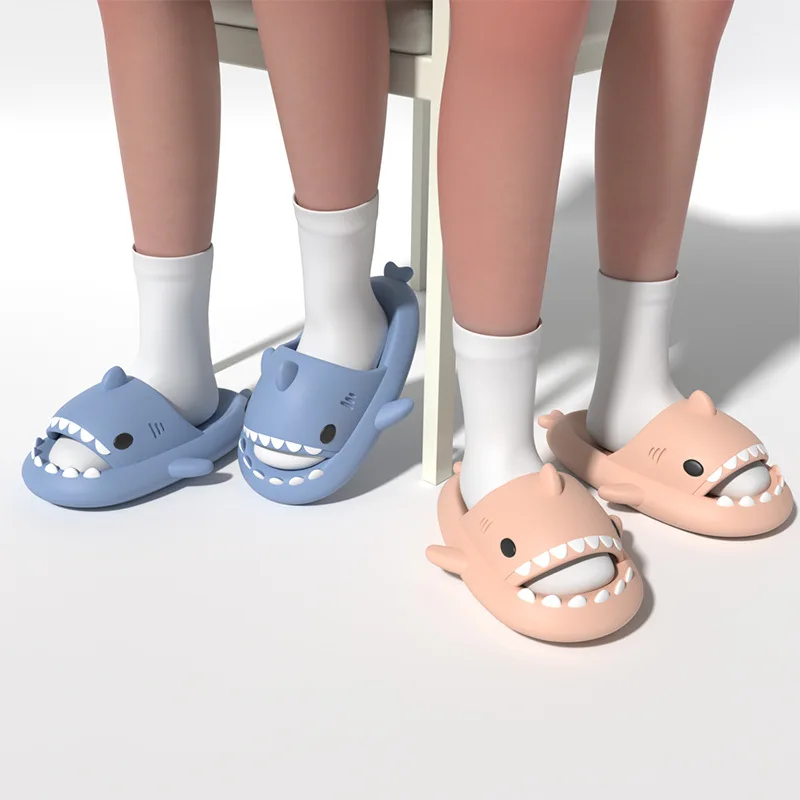 Cute Ice cream Shark Slippers Women Men Summer Shoes Thick Sole Anti-slip Indoor Bathroom Slides Couples Beach Street Sandals
