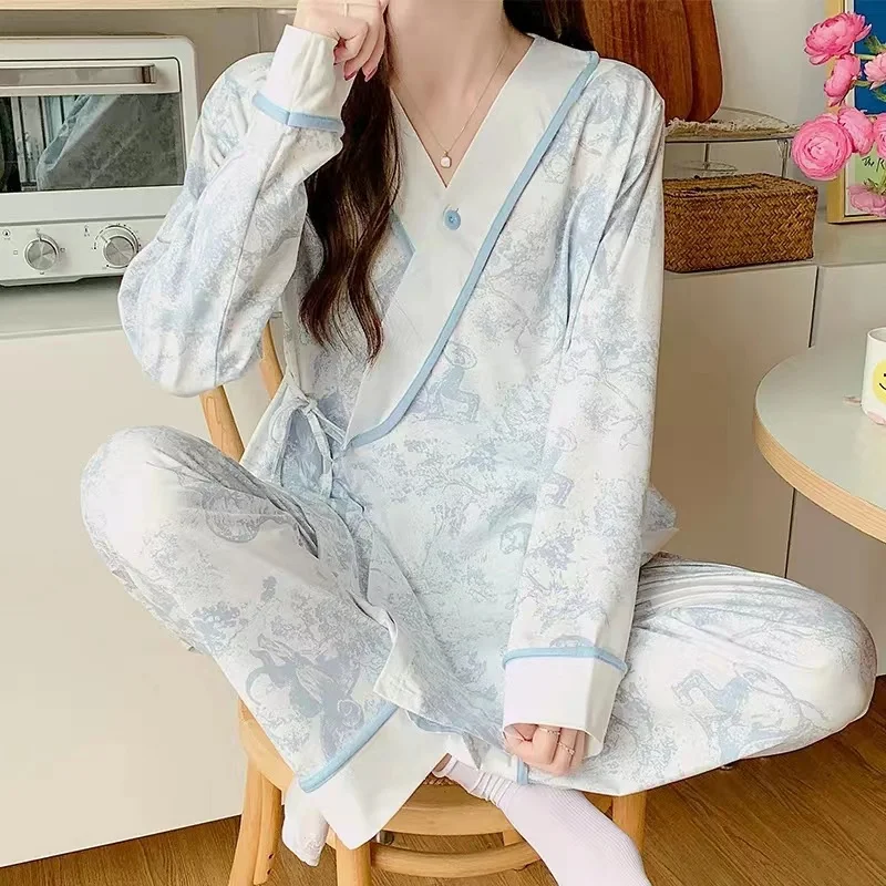 

Breastfeeding Clothing Thin Lactation Pajamas Female Postpartum Pregnant Women Breastfeeding Hospitalization Home Clothes Set