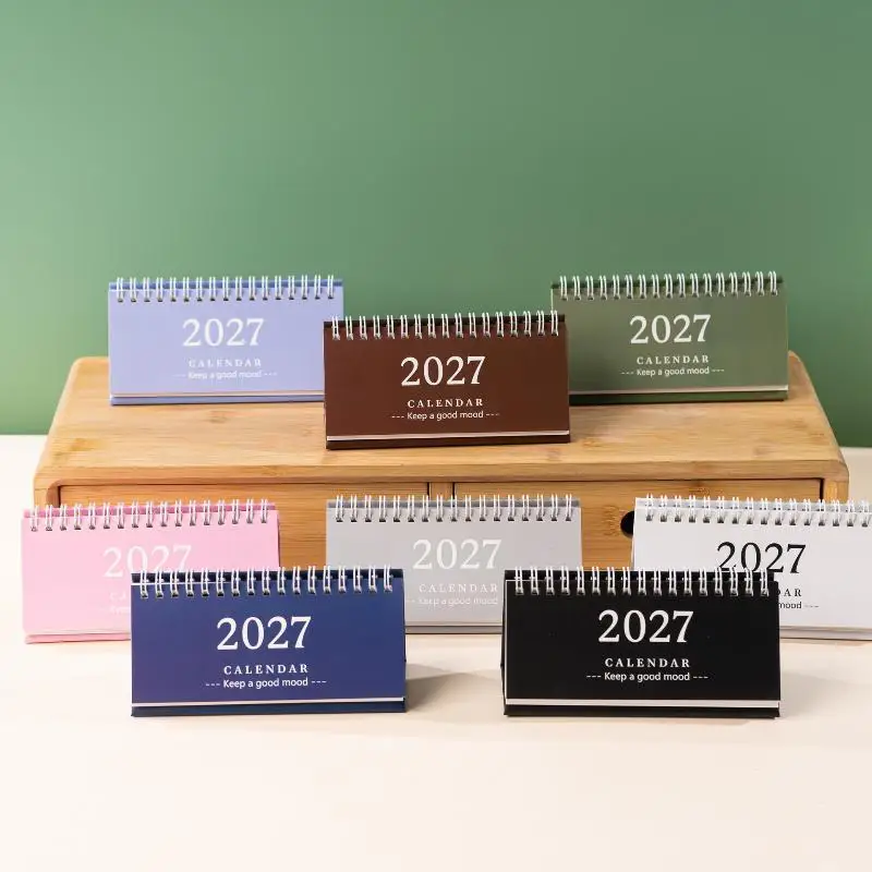 2027 Solid Morandi Color Mini Desk Calendar Standing Flip Monthly Planner Office Home Student Desktop Decor Stationery Gift