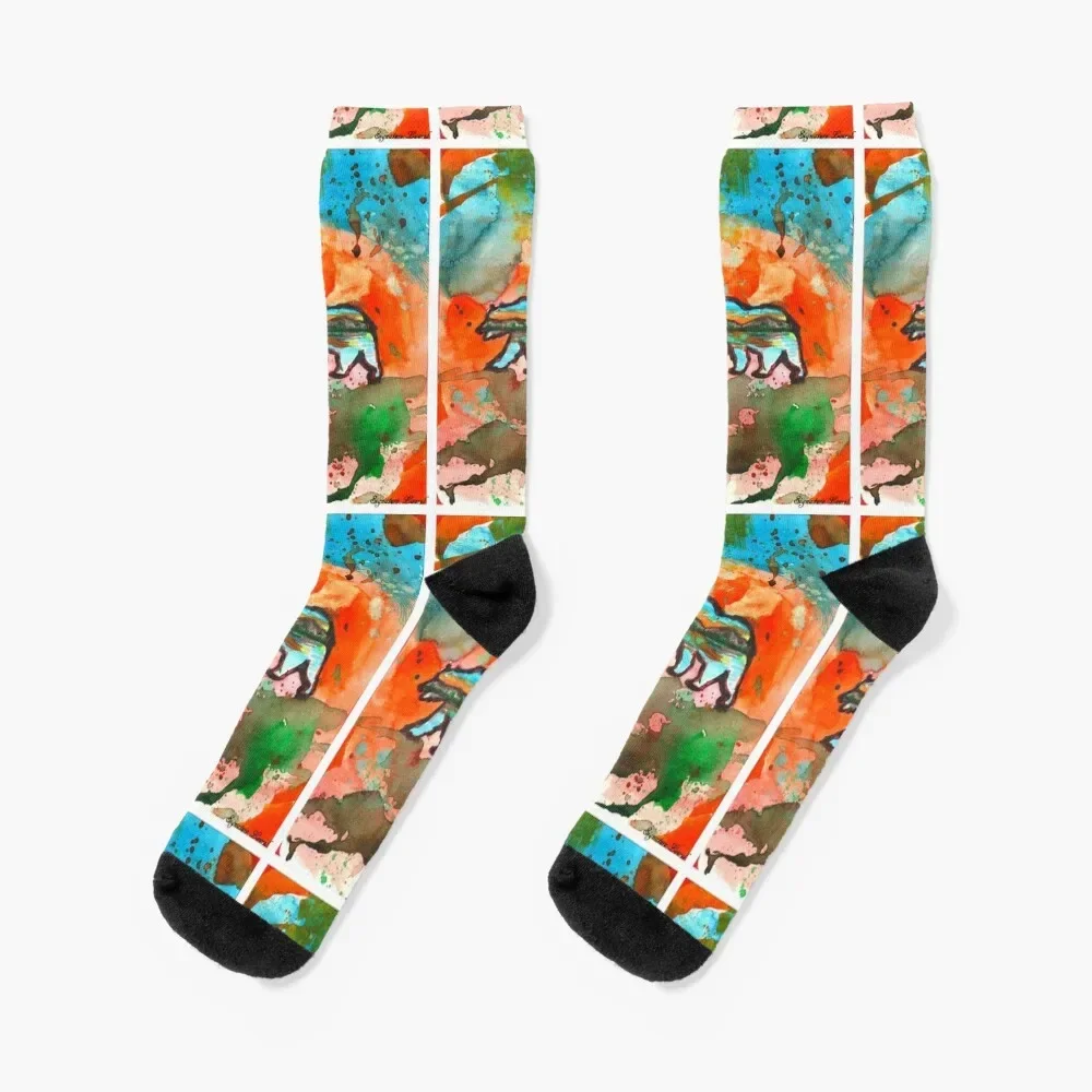 

Big Bear Painting Watercolor Socks crazy anti slip football Men Socks Luxury Brand Women's