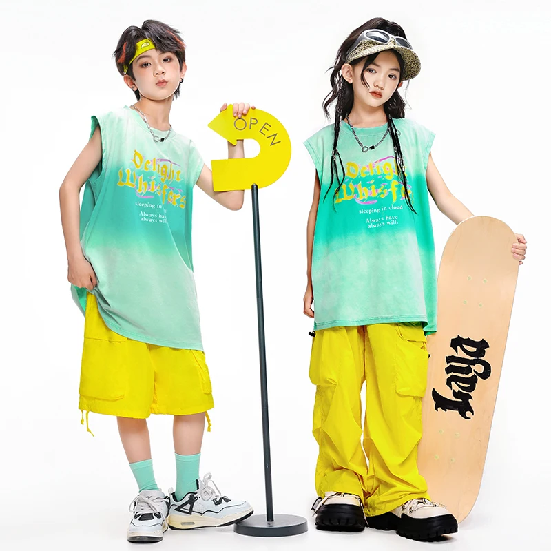 Abbigliamento Hip Hop T-shirt per ragazze Ragazzo Pantaloni cargo color caramello Danza di strada Bambini Streetwear Bambini K-pop Costume Set di vestiti jazz