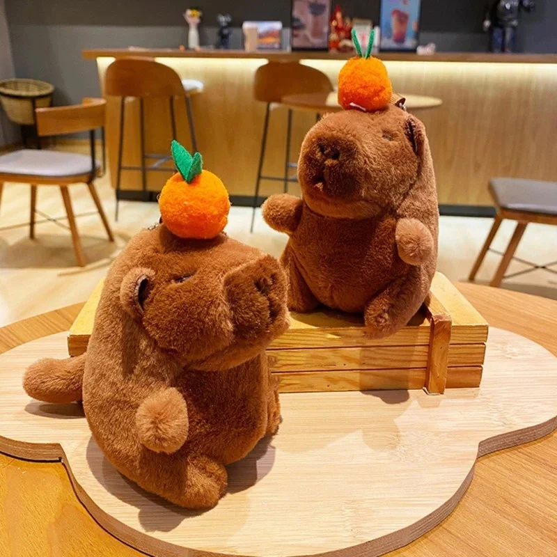 Kawaii Capybara Wagging The Tail Plush Toy Cartoon Stuffed Animal Keychain Lovely Bag Pendant Car Key Holdr For Birthday Gifts