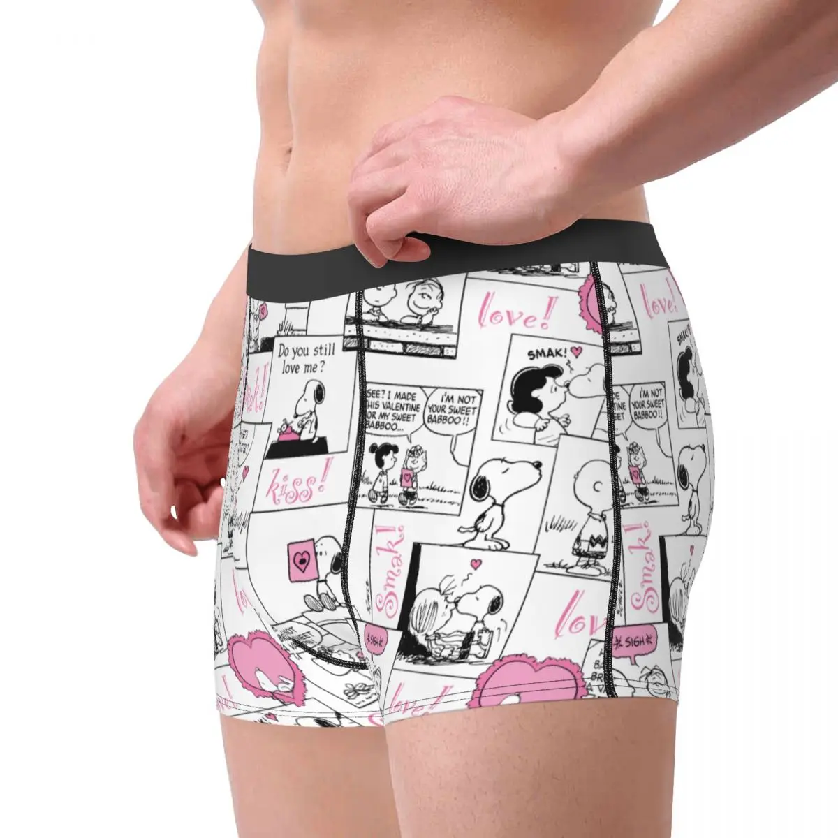 Novidade dos desenhos animados Snoopy cueca dos homens, shorts boxer masculino, cuecas macias, calcinha plus size