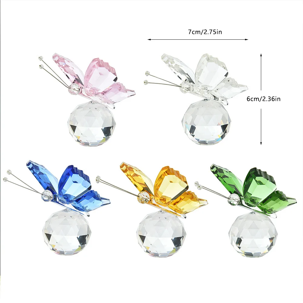 Beautiful Crystal Flying Butterfly with Crystal Ball Base Figurine Collection Ornament Statue Animal Collectible for Valentine's