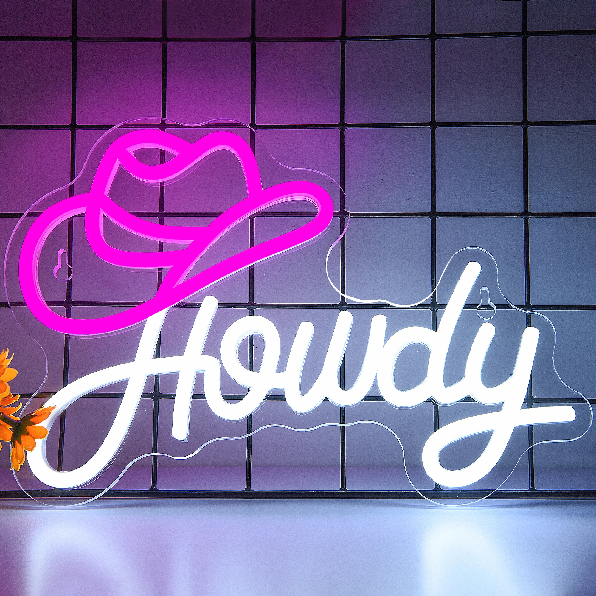

Howdy Неоновая вывеска Шляпа Магазин одежды Украшение Неоновые светодиодные фонари USB Дом Спальня Настенный декор Доски Неоновые огни