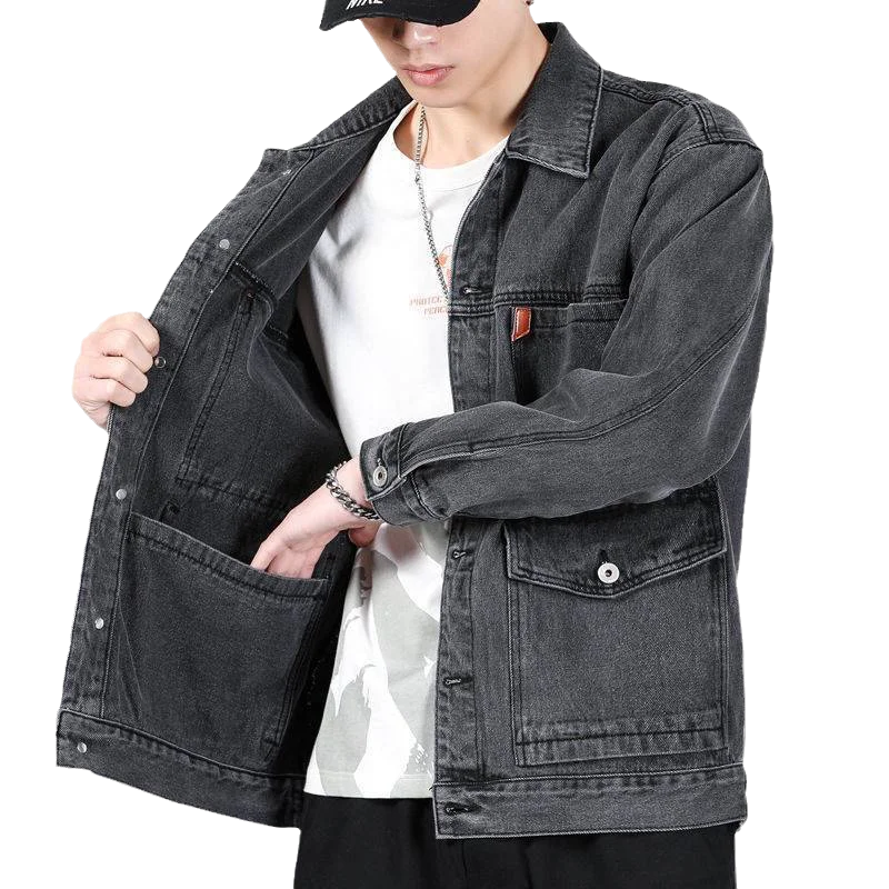 

Men's Casual Loose Fit Denim Jaet Youthful Versatile Workwear Sle Spring Autumn Long Sve Button up Coat