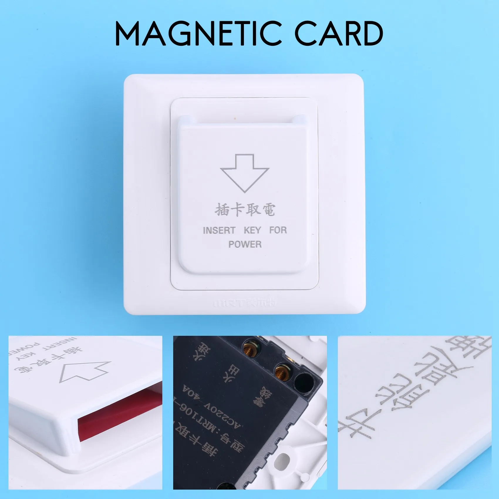 Energy Saving Magnetic Card Switch, Inserir chave para alimentação com 3 cartões, High Grade Hotel