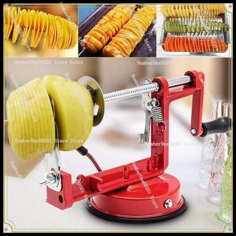 Hand Operated Cyclone Potato Slicer, Stainless Steel Spiral Cutter for Potato Tower, Multi-functional Rotary Chip Maker