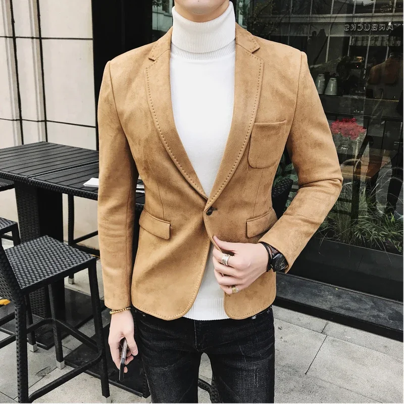 High Quality Blazer Men's Thickened British Style Gentleman Simple Business Elegant Fashion Casual Work Party Slim Fit Jacket