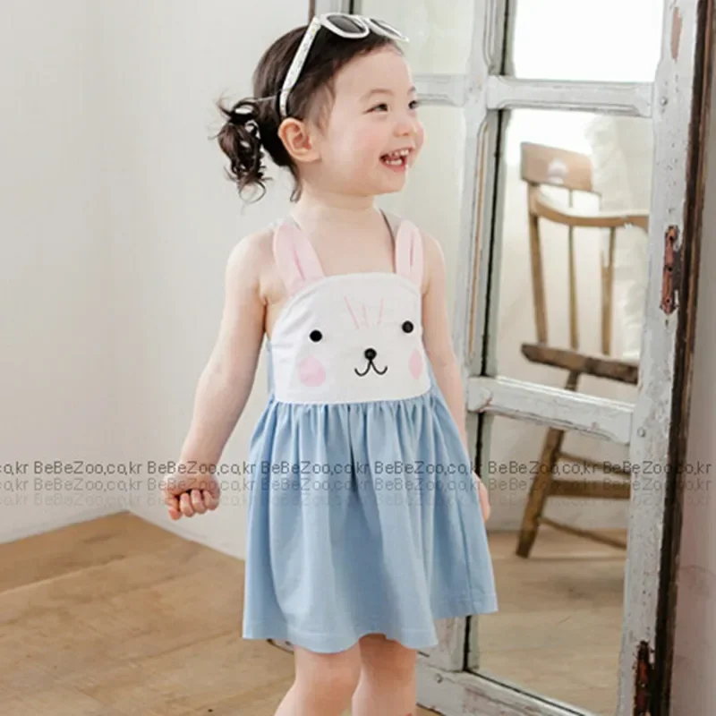 Girls Summer Strapless Backless Sleeveless Dress Cute Bunny Baby Toddler Clothing Casual Children's Clothing Vestidos