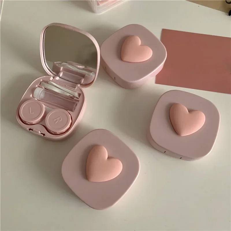 Purple Heart Contact Lens Case Box With Mirror Mini Lovely Eyes Contact Lens Container Box Travel Kits Women Eyewear Accessories