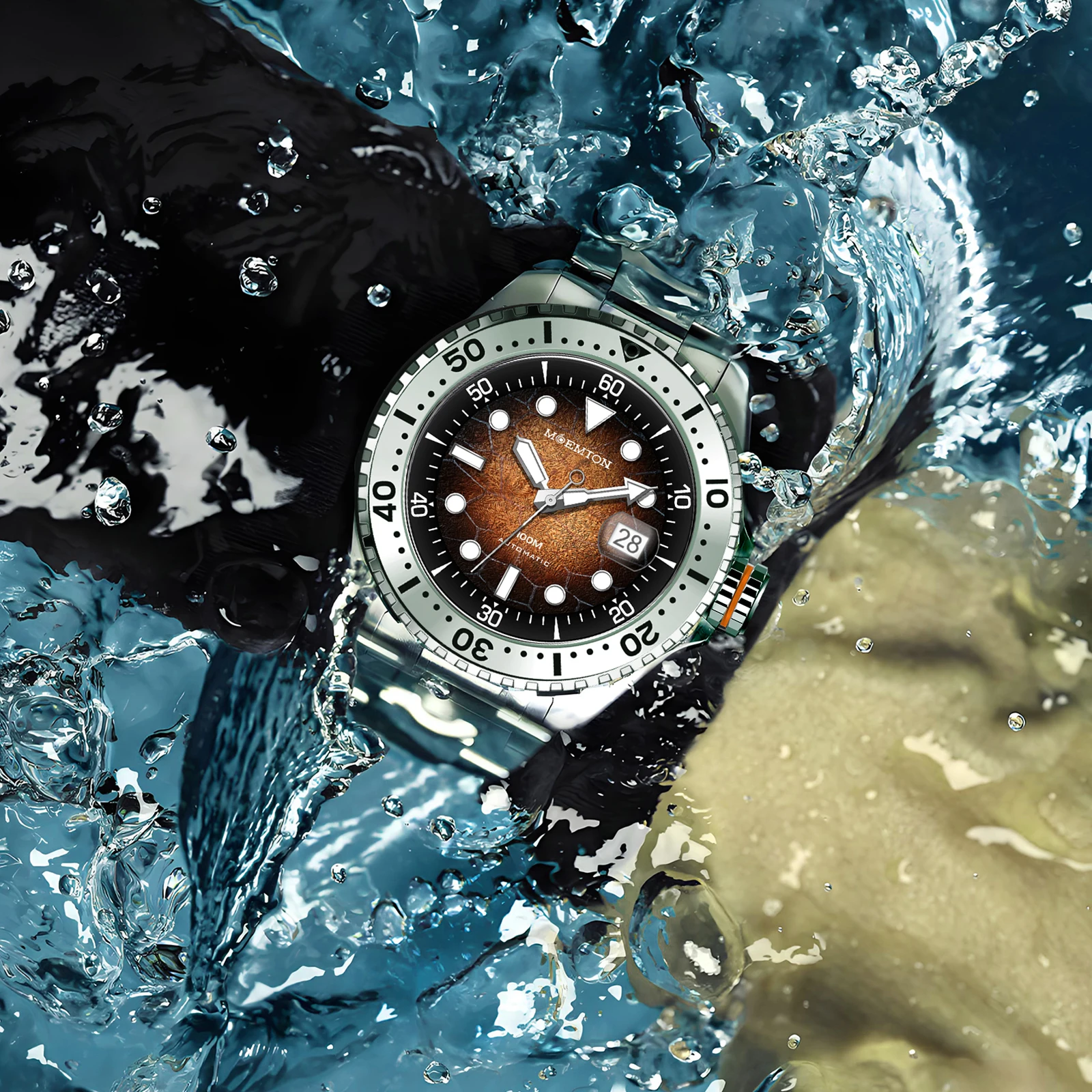 ساعة MOEMTON للرجال ساعة ميكانيكية أوتوماتيكية مضيئة 10bar ساعة رياضية مقاومة للماء ساعات غوص فاخرة من الياقوت