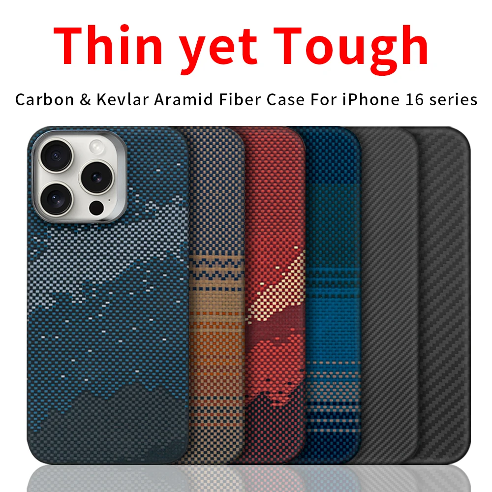 

Чехол для iPhone 16 Pro Max из углеродного волокна, арамидного волокна, кевлара, ткани MagSafe, тонкий, жесткий, для 16 Plus, магнитный, черный, тонкий, легкий, красный, 600D