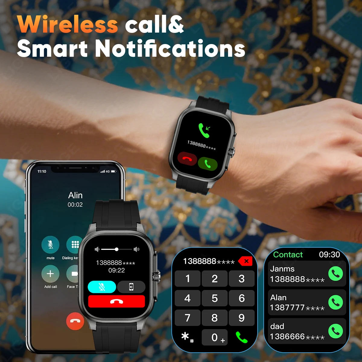 LIGE Quran Hadith Audio 2.01 Smart Watch 4GB Memory Bluetooth Call Men 400mAh Battery IP68 Wodoodporny smartwatch dla Android IOS