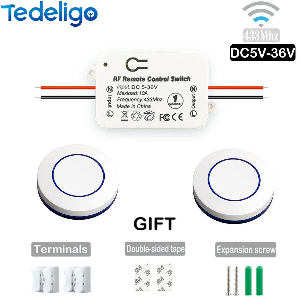 RF 433 Mhz interruttore luce Wireless pulsante interruttore a parete DC 12V 24V 36V 10A trasmettitore Radio remoto ON OFF Led porta elettrica