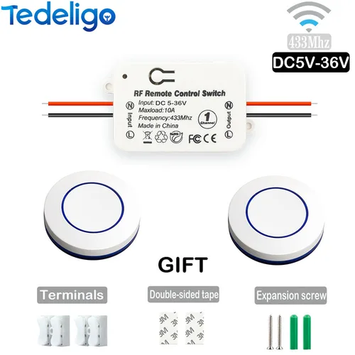 RF 433 Mhz interruptor de luz inalámbrico botón pulsador interruptor de pared DC 12V 24V 36V 10A transmisor de Radio remoto ON OFF puerta eléctrica Led