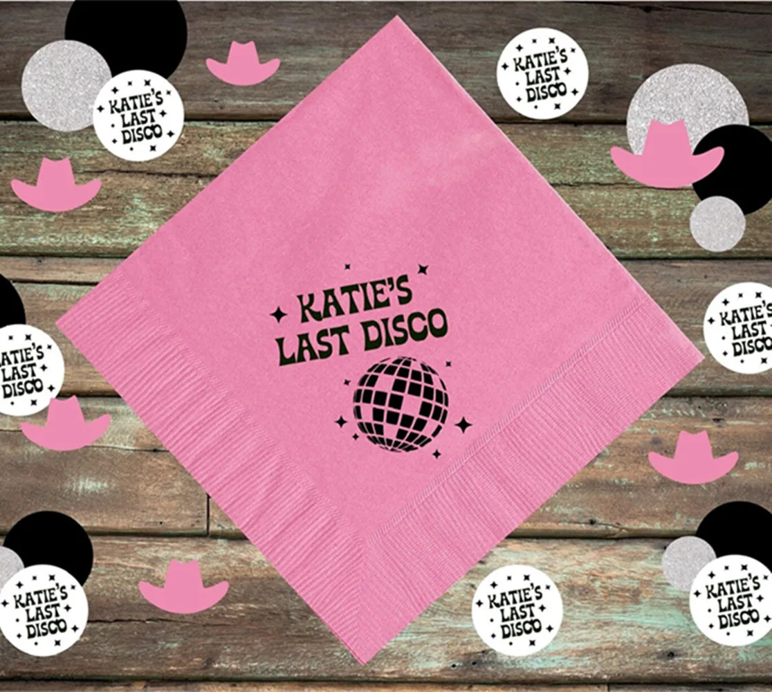 50PCS Personalized Disco Cowgirl Bachelorette Napkins, Last Disco Bachelorette Party, Disco Bridal Shower, Disco Birthday, Cosmi