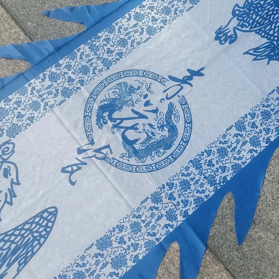 7 m blaue und weiße Porzellan-Drachentanz-Requisite, Fitness-Dragenschwanz-Zubehör (Kopf nicht im Lieferumfang enthalten))