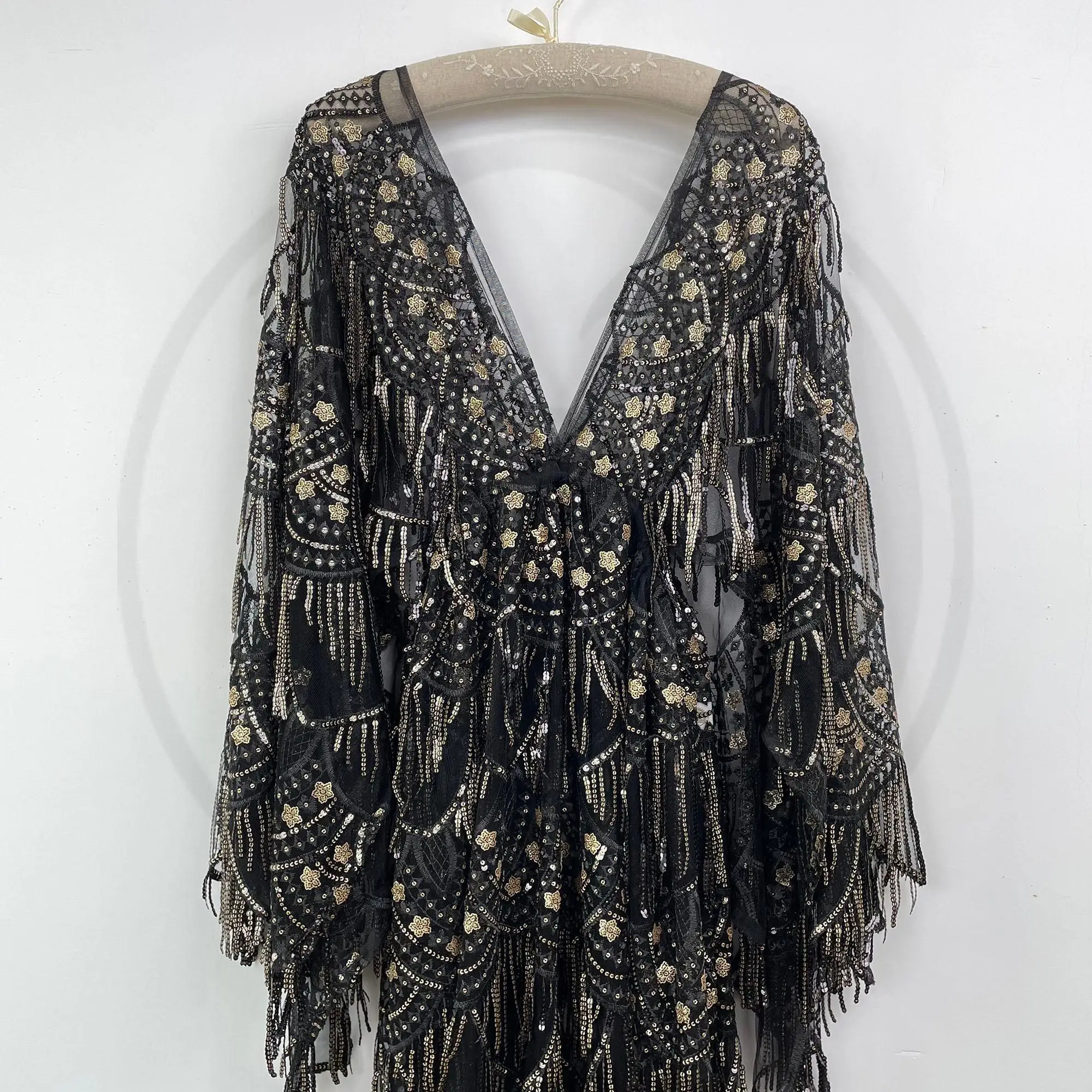 فستان الحفلات المسائية من Don & Judy مزين بالترتر، فستان متألق بشراشيب للسيدات بأكمام طويلة فستان للنساء الحوامل