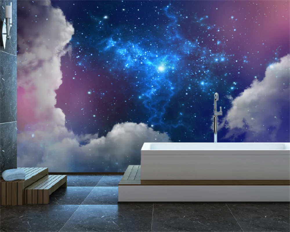 wellyu Custom Wallpaper European Retro Abstract Blue Starry Clouds Landscape Living Room Bedroom Background Wall Mural behang