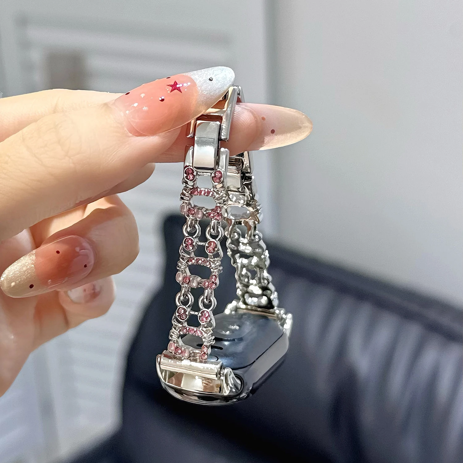 Pulsera de metal de gato de tres diamantes a la moda para pulsera mijo 10 8/9Pro correa de reloj de lujo para reloj de arroz rojo 4/5 universal 18 20 22