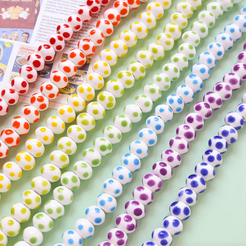 10pcs Colorful Cartoon Peas Polka Dots Straight Hole Beads Diy Handmade Jewelry Necklace Earrings Beaded Accessories Material