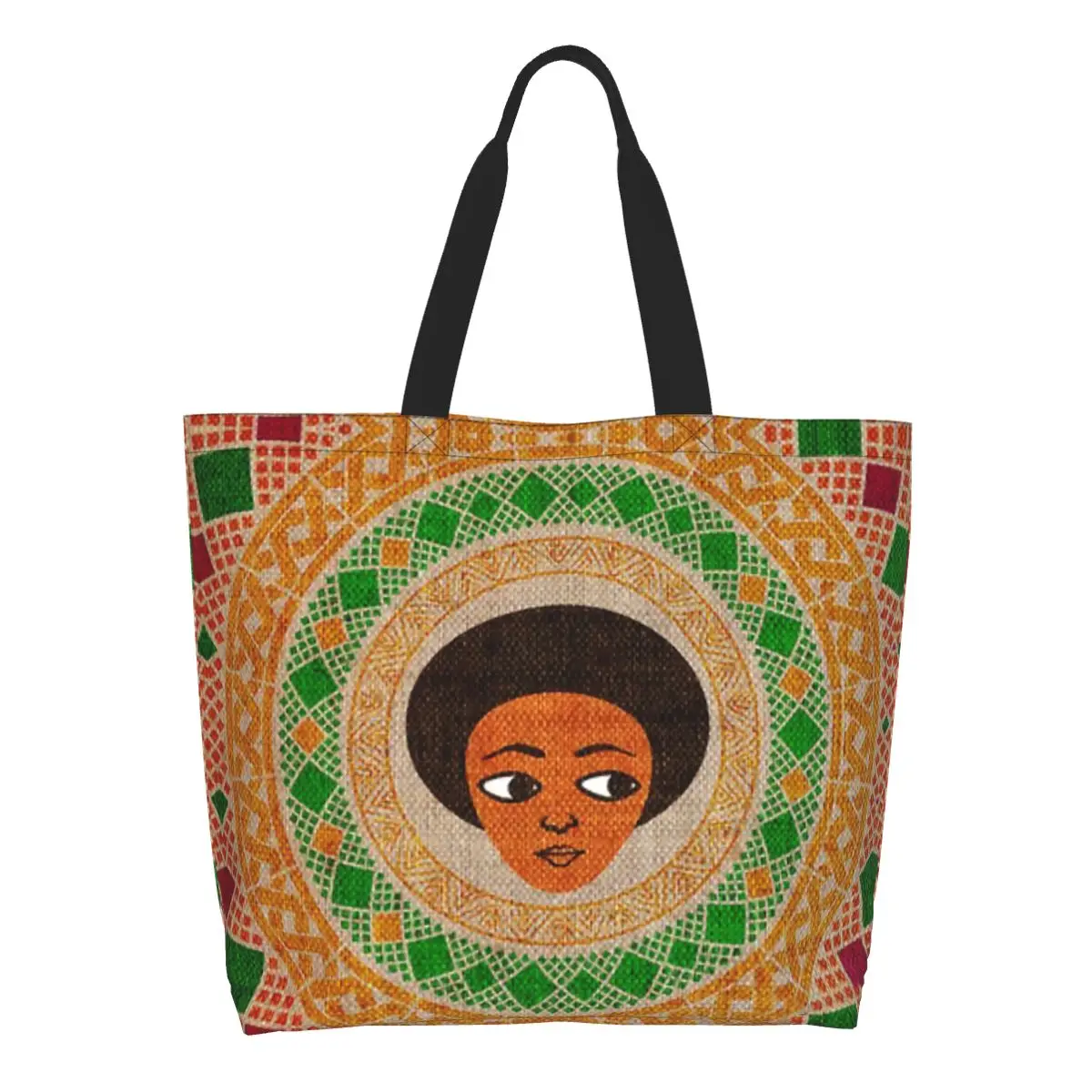 The Habesha Groceries Tote Shopping Bag Women Kawaii Ethiopian Art Canvas Shoulder Shopper Bags Large Capacity Handbag