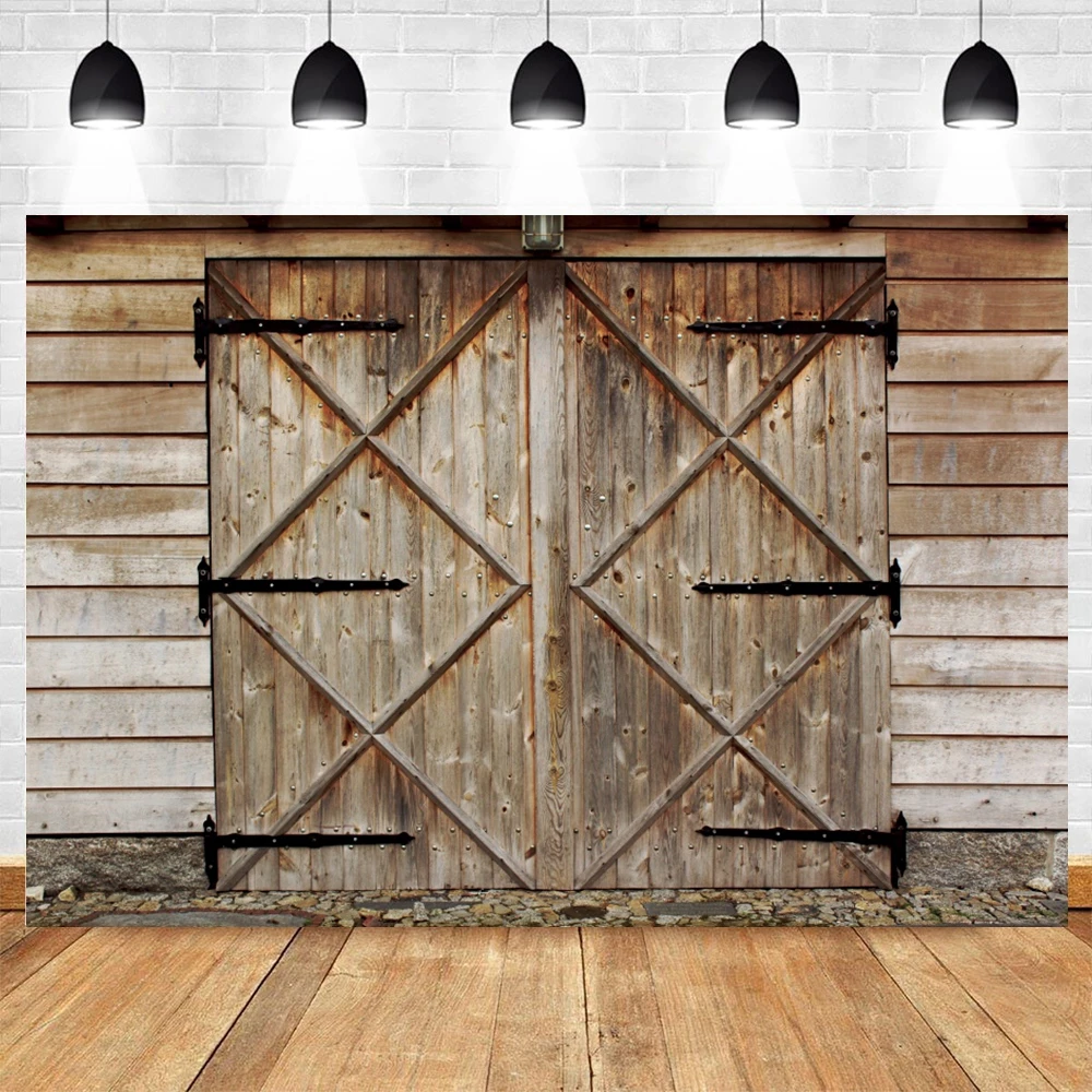 Rustic Wooden Barn Doors Photography Backdrop Rural Farm Theme Kids Adults Portrait Birthday Party Decor Background Photo Studio