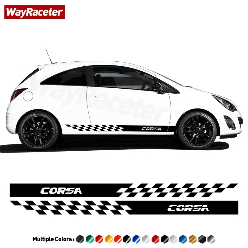 2 Pcs Door Side Stripes Skirt Sticker Carbon Fiber Vinyl Graphics Decal For Opel Corsa C D E F Sport VXR OPC Accessories