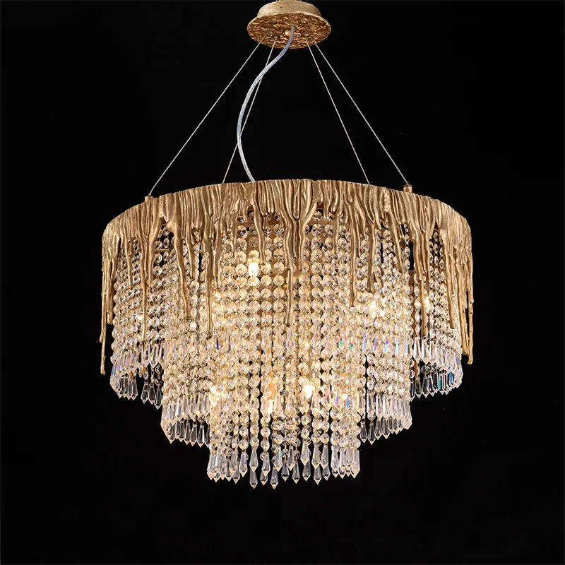 

Vintage Copper Crystal Chandelier Round Retro Hanging Lamp for Living Room Bedroom Home Decor Dining Table Lighting Fixture