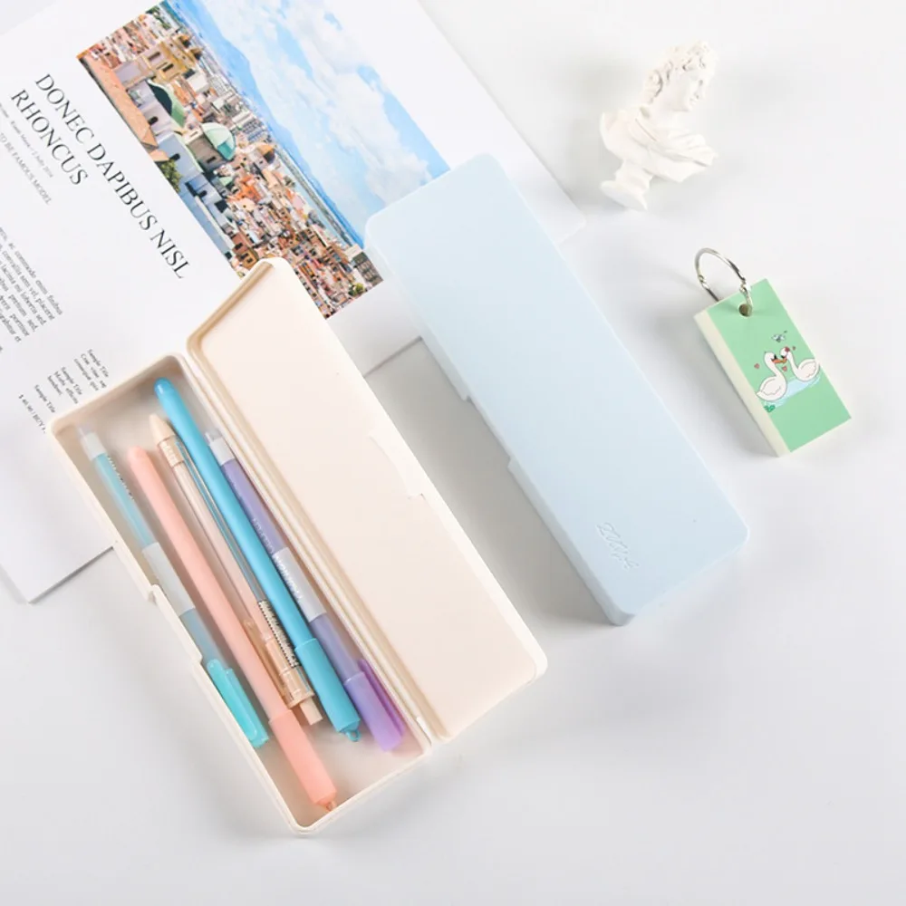 Simple High Capacity Pencil Case Frosted Plastic Pencil Box Waterproof Solid Color Stationery Storage Box Students