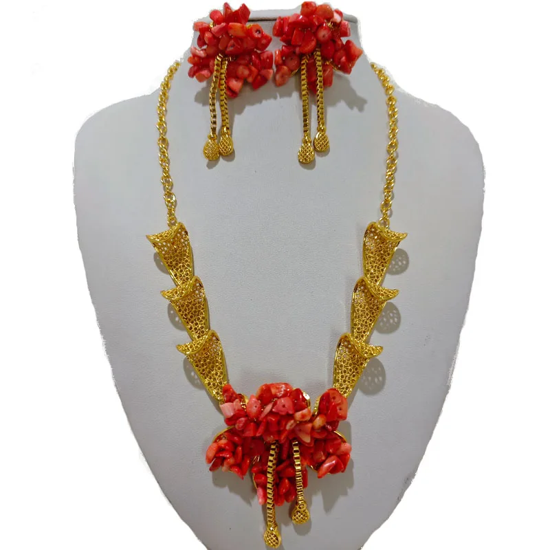 Nigerian African Bridal Coral Beads Jewelry Set 2026 Newest Design Necklace & Earrings Two Pieces Set