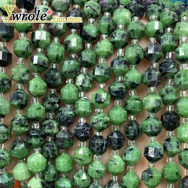 Natural Gem Stone 7x8mm Faceted Cone Column Ruby Epidote Loose Space Beads for Jewelry Making Diy Bracelets Accessories