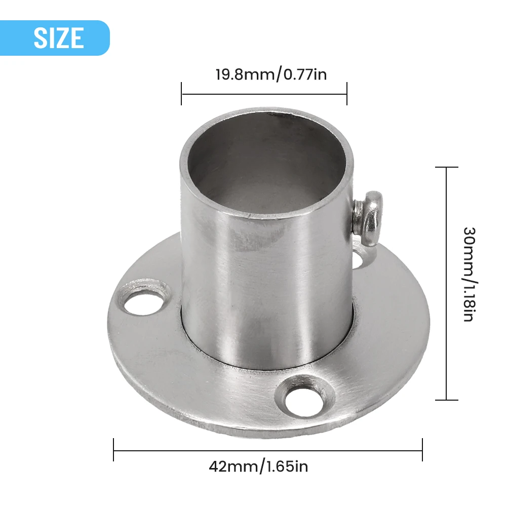 Versatile Stainless Steel Wardrobe Rail with Tube Support Closet Bar Stand Rod Socket End Multiple Diameter Options