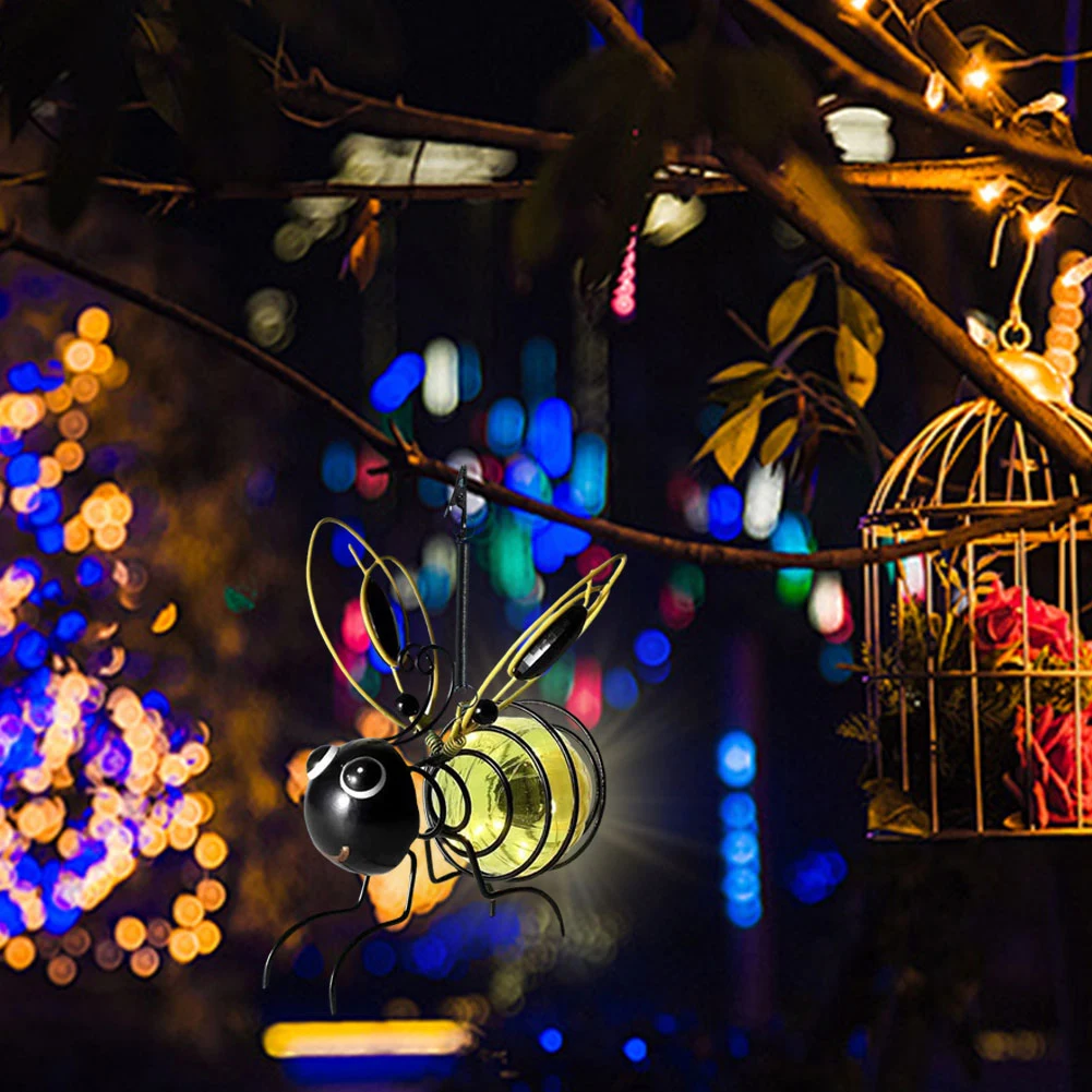 

Solar Flying Bee Hanging Lamp Metal Garden Light for Housewarming Gift (2Pcs)