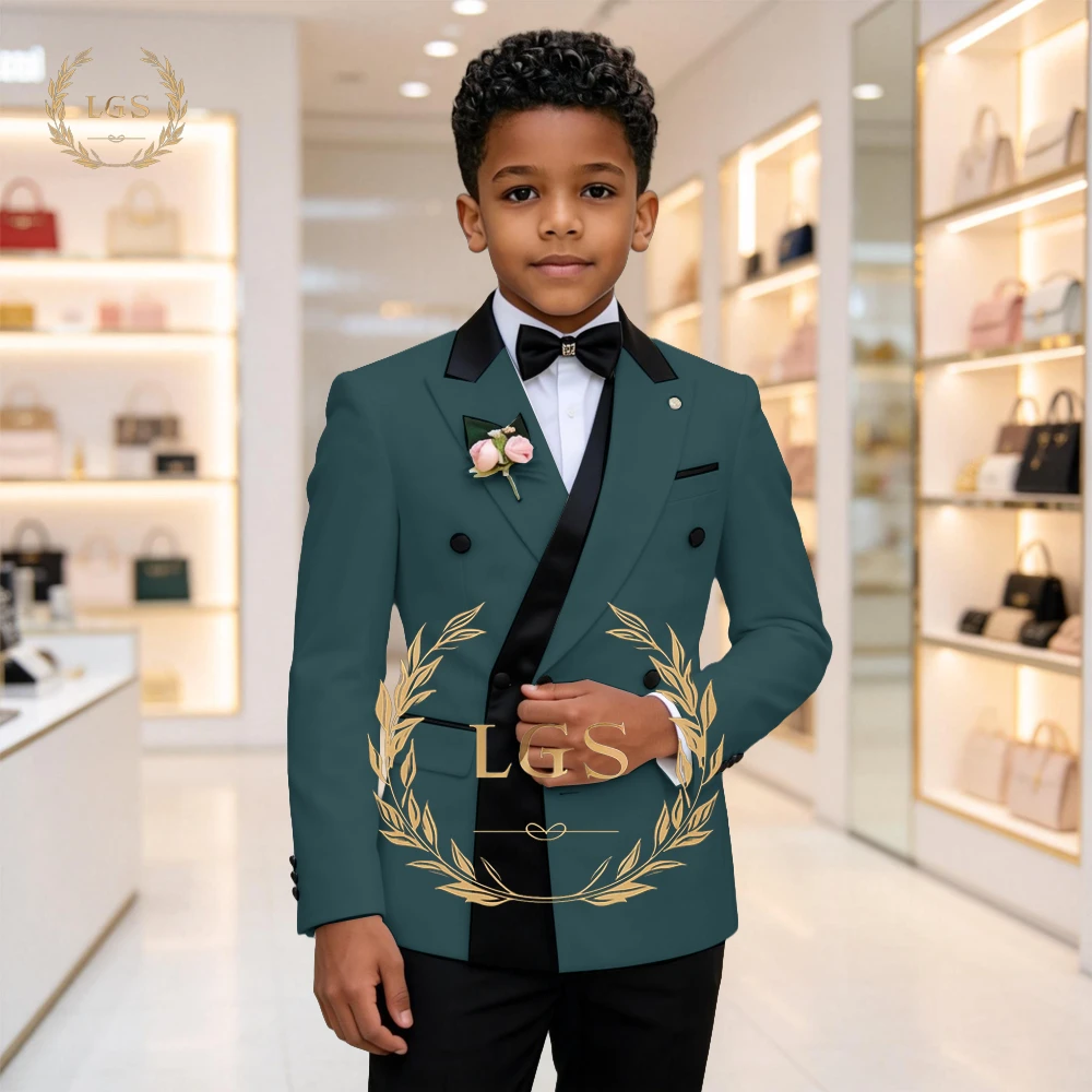 Boys' 2-Piece Suit – Double-Breasted Peak Lapel Blazer with Black Trim & Matching Trousers for Weddings & Events