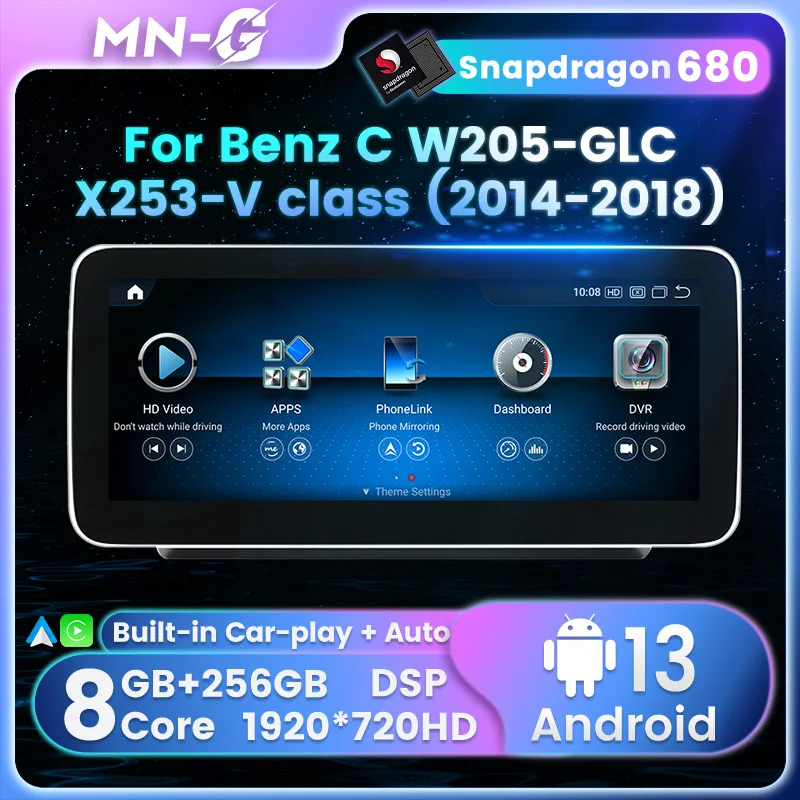 Android 13 Wireless CarPlay For Mercedes Benz C V Class GLC W205 X253 2014-2018 Car Multimeidia Player GPS Auto Radio Stereo DSP