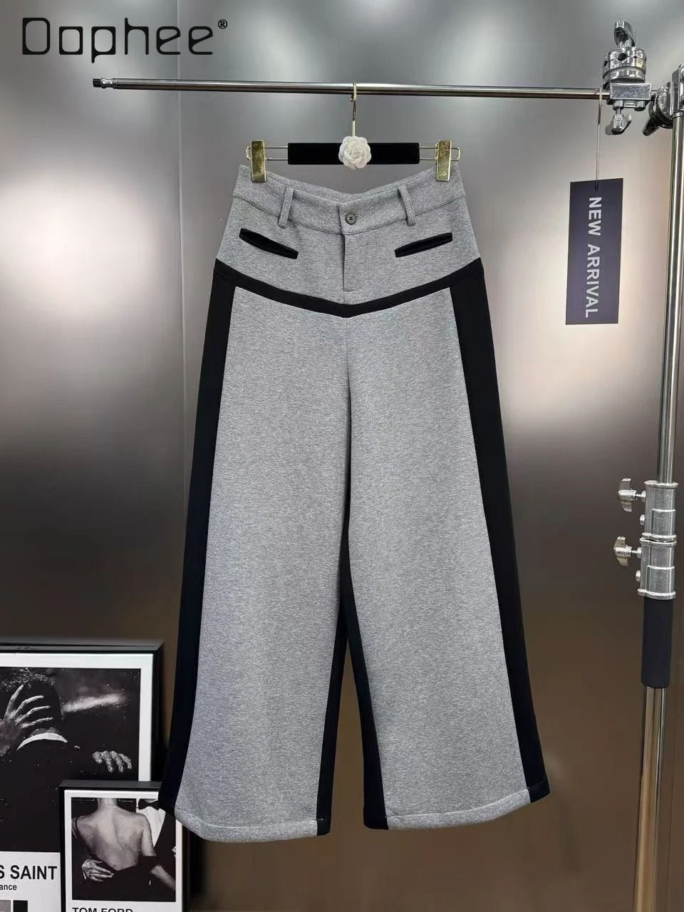 

Корейские INS лоскутные цветные модные утягивающие широкие брюки с высокой талией, модные индивидуальные повседневные длинные брюки, осень 2024, новый стиль