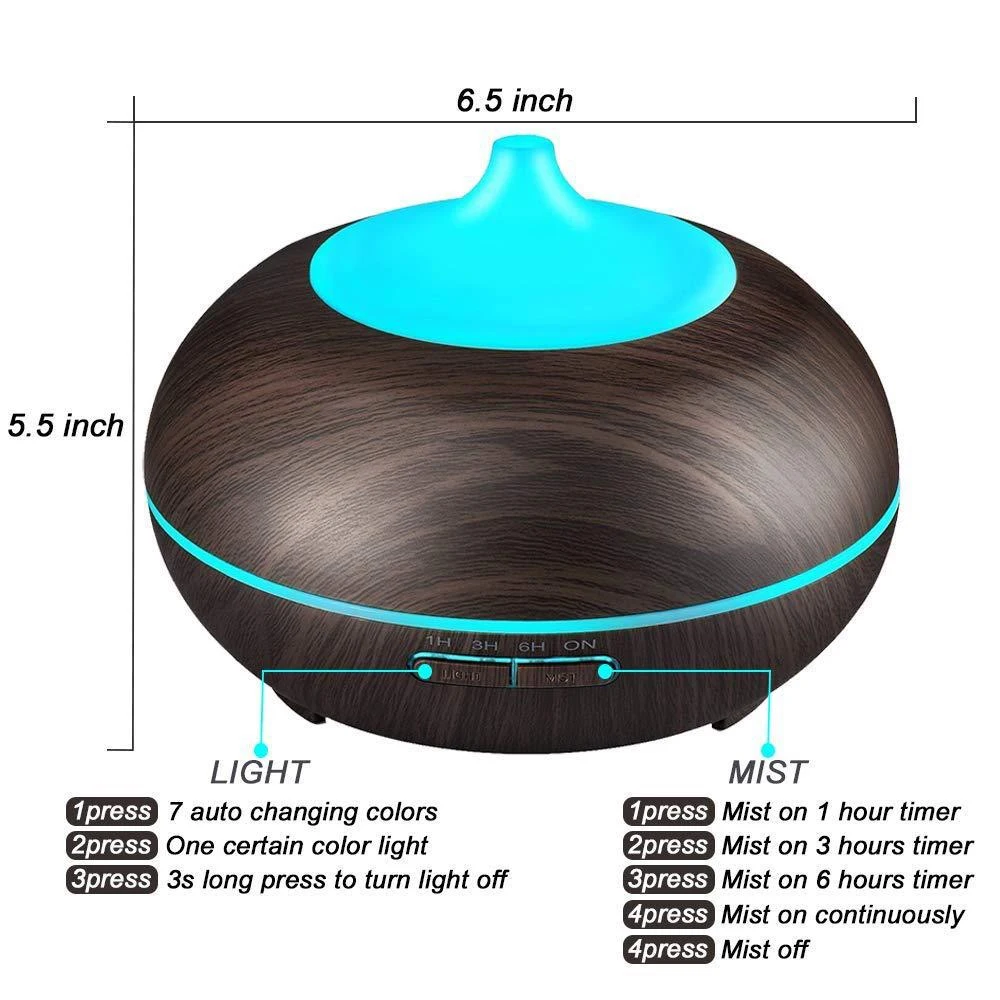 550ml Ultrasonic Essential Oil Diffuser  Whisper Quiet Aromatherapy & Humidifier for Large Spaces, 4 Customizable Timer Modes