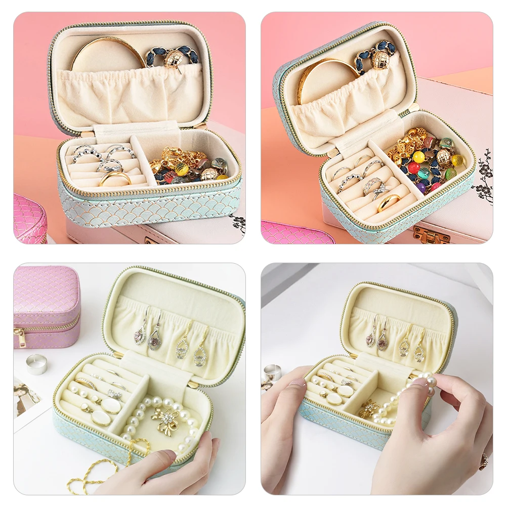 

Portable Jewelry Box Small Travel Case Organizer with Pouches Holder for Women Jewellery Organiser Earring Miss