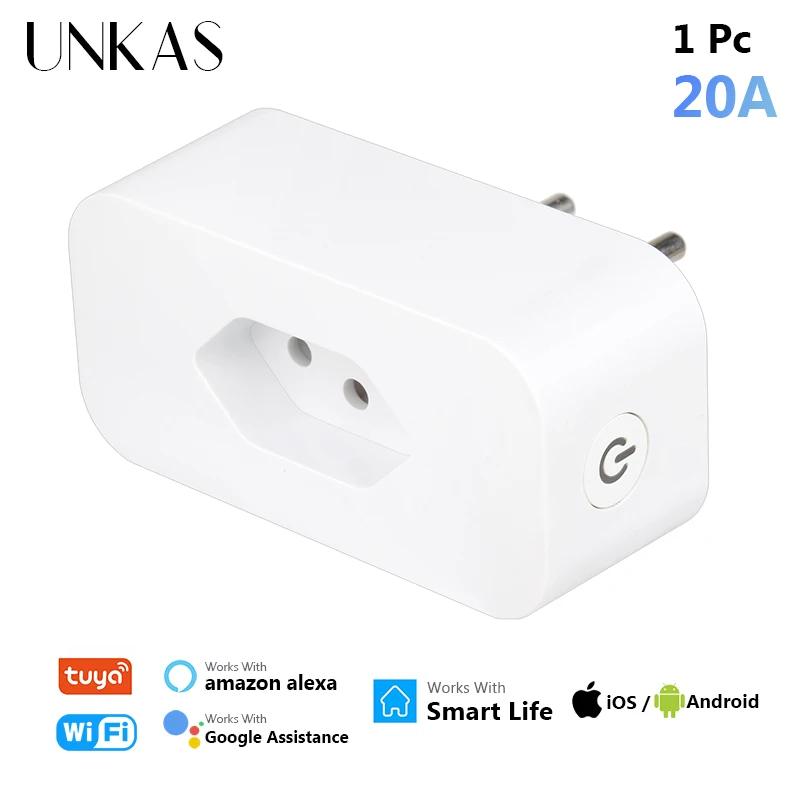 UNKAS 1 2 3 4 Pieces 20A Brazil Socket Tuya Wifi Smart Plug, With Google Home Alexa APP Remote Control, Power Monitor