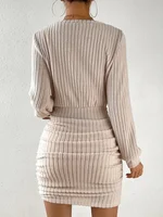 Women's Autumn Winter Knitted Sweater Mini Dress Female Casual Solid Wrap V-neck Long Sleeve Warm Bodycon Short Dresses Robe - Image 2