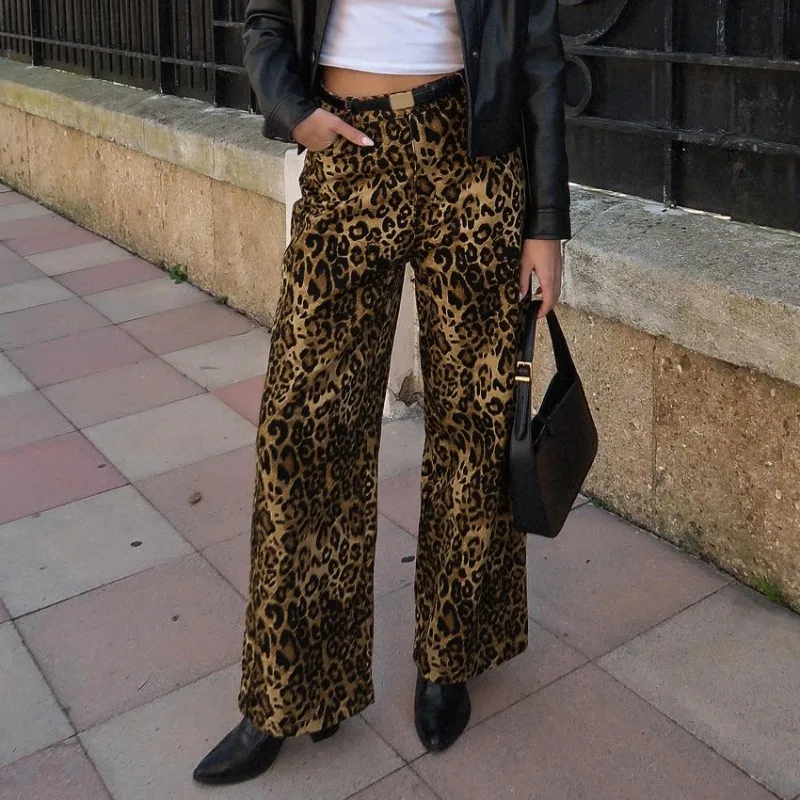 Womens Cotton Leopard Print Pants Casual Commute Trousers Fall Winter 2026 New Design Fashion Chic Trendy Streetwear Soft Comfy