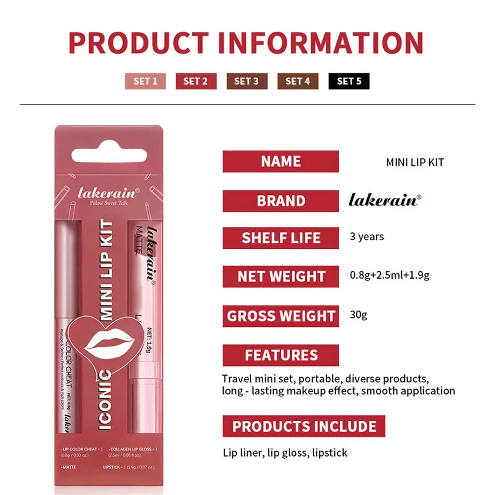 립라이너 & 립스틱 & 립글로스 3-in-1 세트 고발색 포뮬러 벨벳 립스틱 방수 롱래스팅 립 메이크업 매트