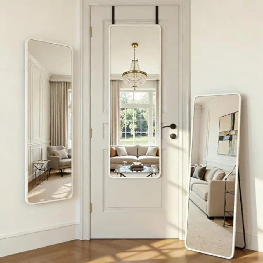 

48''x 14'' Full Length Mirror Over Door, 4-in-1 Standing Leaning Wall Mounted, Adjustable Hanging Mirror for Bedroom Living Roo