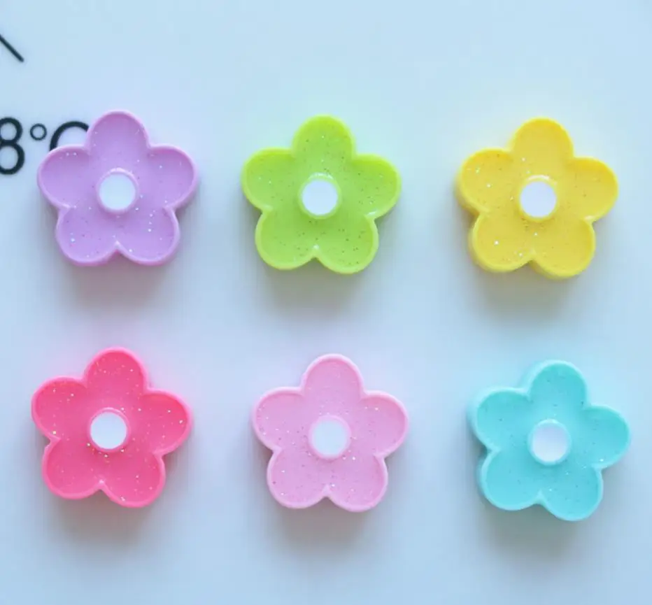 

100/200pcs Kawaii Glitter Flowers Flatback Resin Cabochons Scrapbook Craft DIY Embellishments Decor Headwear Accessories